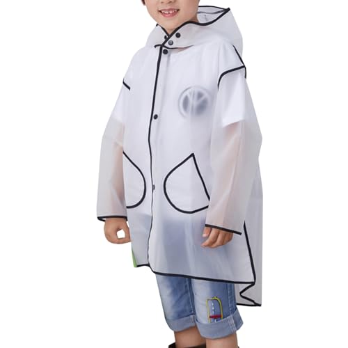 Poncho de lluvia para niños, impermeable, transparente, chubasquero para niñas y niños, chaqueta de lluvia ligera, reutilizable, para exteriores, con capucha y mangas largas, plegable, O negro., M