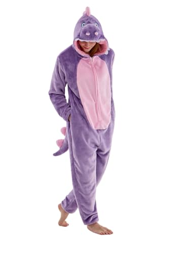 JUOLOET Unisex Adult Onesie Pajamas Dinosaur Animal One Piece Snug Fit Halloween Costume Sleepwear Homewear（Purple Dinosaur,XX-Large）