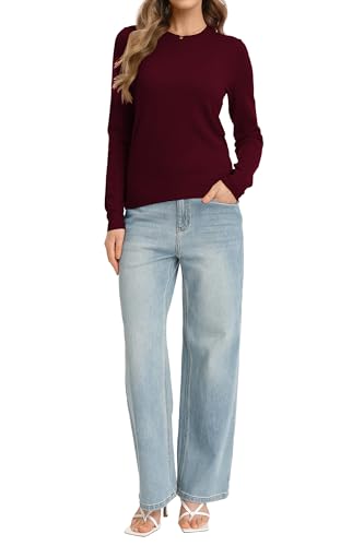 Image of QUALFORT Women's Sweaters Long Sleeve Soft Lightweight Basic Knitted Pullover Sweater