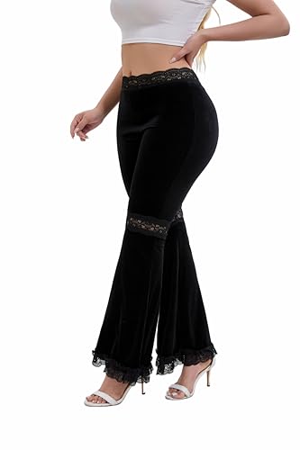 Nihsatin Women's High Waist Soft Velvet Gypsy Comfy Flare Pants Stretch 70s Bell Bottom Gothic Pants4