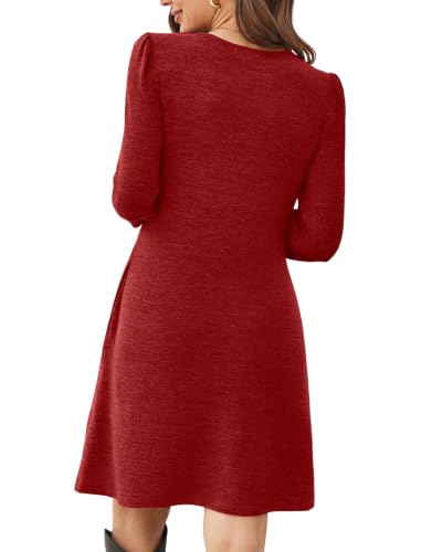 Image of OFEEFAN Womens Long Sleeve Tunic Dress Fall Fashion Sweater Dress with Pockets Pleated Front Casual Winter