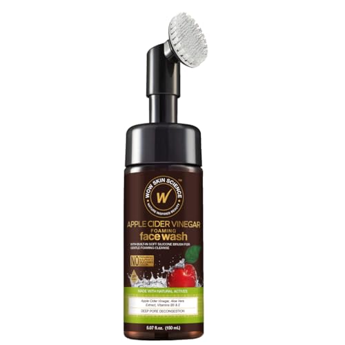 WOW Skin Science Apple Cider Vinegar Foam Face Wash & Brush, Brown, 150 ml (Pack of 1)