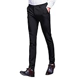 [HeiKi] ビジネス スラックス メンズ スリム 光沢 美脚 通勤 ロングパンツ ノータック ウォッシャブル(厚手ブラック,30)