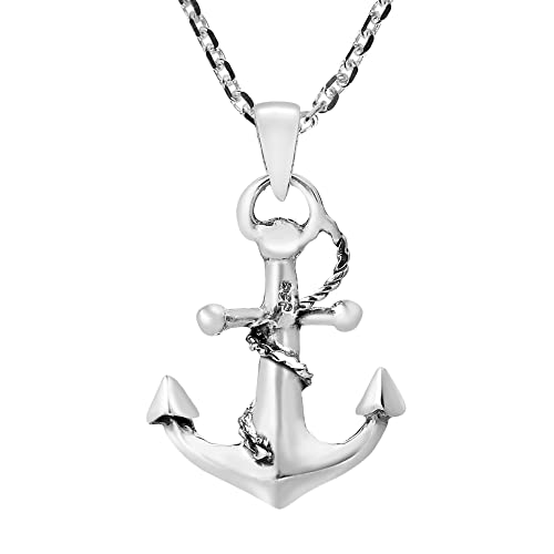 Aeravida PN-0340-18 Nautical Rope And Anchor .925 Sterling Silver Pendant Necklace thumb #1