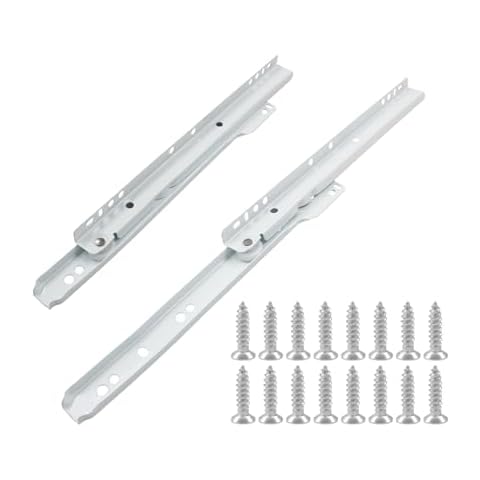 Suiwotin 1 Pair 10 Inch Drawer Slides, White Coated Steel Drawer Track, Removable Bottom Mount Drawer Rails with Smooth Sliding Nylon Wheels Cover