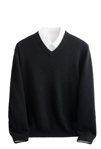 Disimlarl Men Merino Wool Solid Sweater V-Neck Pullover Warm Solid Business Bottoming Sweaters