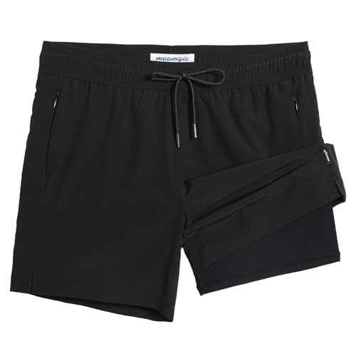 Image of maamgic 5inch Mens Swimming Trunks with Compression Liner 2-in-1 Swim Trunks Stretch Quick Dry Swim Shorts Zipper Pockets