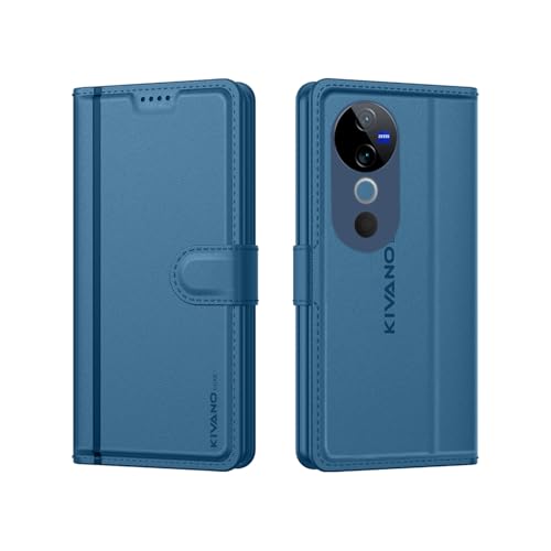 Image of KIVANO LUXE Compatible for Vivo T3 Ultra 5G / Vivo V40 5G / Vivo V40 Pro 5G Luxury Handmade Leather Magnetic Flip Folio Case | Card Holder & Kickstand | Slim Protective Cover | Unisex - Blue