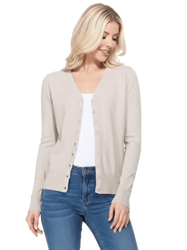 Image of YEMAK Women's Knit Cardigan Sweater - Long Sleeve V-Neck Basic Classic Casual Button Down Knitted Soft Lightweight Top