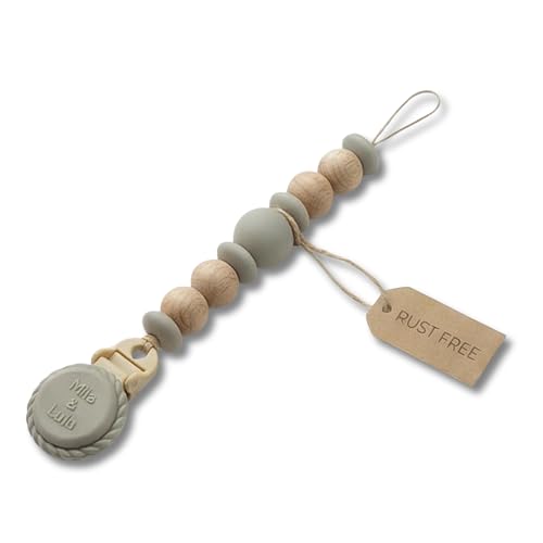 Image of Silicone Pacifier Clip - Metal-Free, Rust-Free, 100% Food-Grade Silicone and Natural Beech Wood, Secure Pacifier Holder for Babies - Cloud - Mila & Lulu