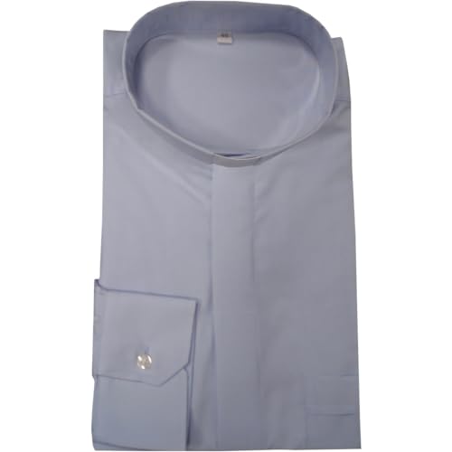 Camisa clergyman azul celeste de manga larga talla 42 ropa sacerdotal para cura