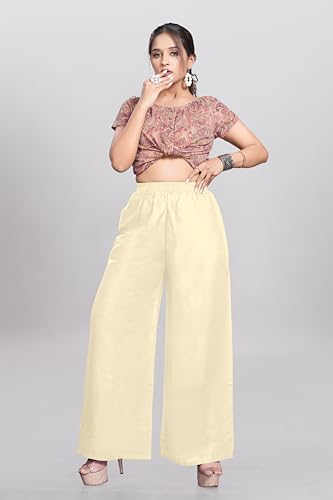 Image of Palazzo Pants for Women | Premium Rayon Cotton | Elastic Waist, Solid Color, Stylish Wide-Leg | Comfortable High-Waisted Palazzo for All Occasions