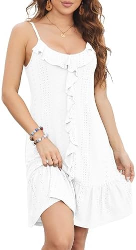 Swimsuit Coverup for Women Summer Dress Spaghetti Strap Dresses Eyelet Sundresses Causal Beach Vacation Clothes