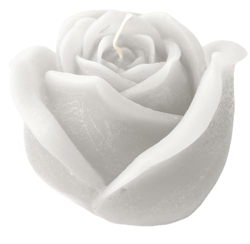 Candela a forma di Bocciolo di Rosa - Colore Bianco - Diametro 8 cm altezza 8 cm - con Sacchetto Regalo - Cereria Di Giorgio