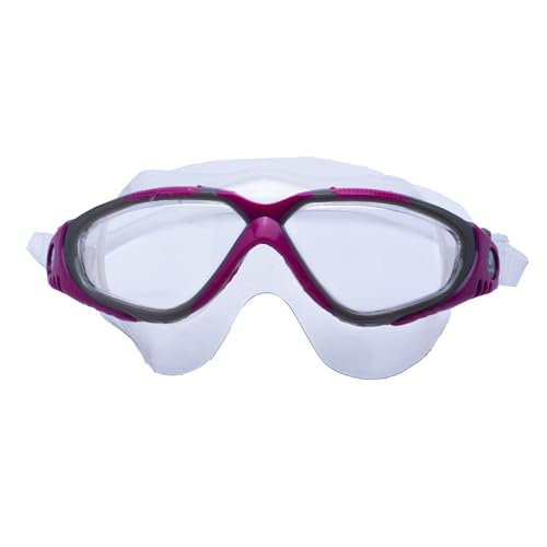 Clear'r Perspective Adult Mask – Comfortable Secure Fit, Crystal Clear Vision, Anti-Fog Goggles, UV Protection Diving Mask, Pink/Grey