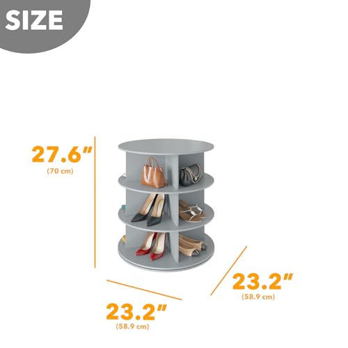 SpaceAid 3 Tier Rotating Shoe Rack Tower, Spinning Shoe Display Lazy Susan, Revolving 360 Shoe Rack Storage Round Carousel, Vertical Handbag Rotate Shoes Closet Organization (3-Tier Gray)