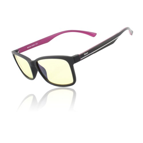 DUCO New Design Video Computer Gaming Glasses with Amber Tint Lens TR90 Red Arms 224