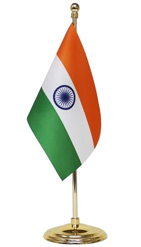 THE FLAG SHOP India Table Flag with A Round Dome Base Gold