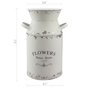 Galvanized White Milk Can Antique Retro Vase Metal Planter Rustic Vintage Primitive Flower Holder Farmhouse Country Plant for Home Office Decor 75