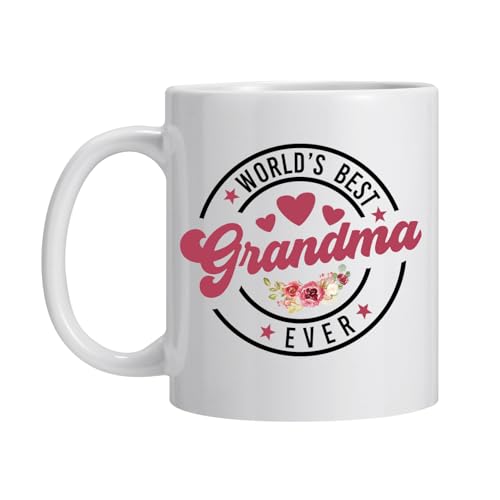 Fugifting Christmas Gifts for Grandma, World's Best Grandma Coffee Mug, Mother's Day Birthday Gift from Grandchildren,Funny Presents for Granny
