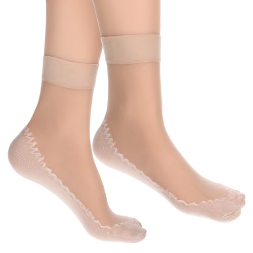 Image of 12 Pairs Sheer Socks Women Ankle Nylon Socks For Women Summer Anti-Slip Ankle Stockings Hosiery Reinforced Bottom And Toe Black Nude