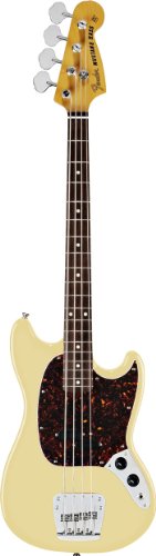 Fender Mustang Electric Bass Guitar, Rosewood Fretboard, 4-Ply Tortoise Shell Pickguard - Vintage White