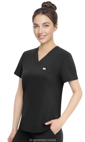 Image of Athletic Scrub Tops for Women, V-Neck Stretch Nurse Uniform