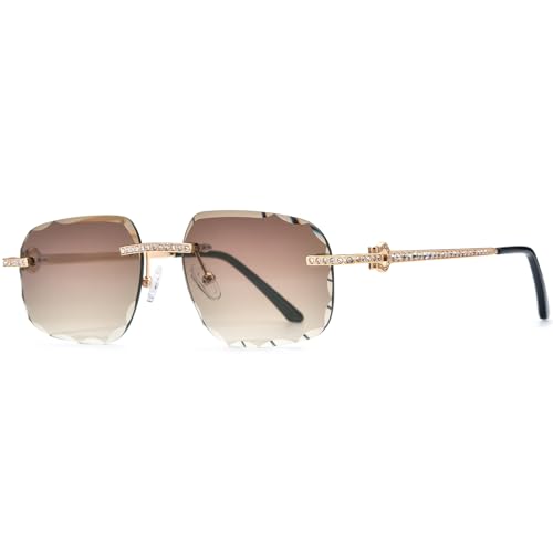 Image of HEPIDEM Rimless Rectangle Zircon Diamonds UV400 Square Sunglasses for Men with Nylon Lens
