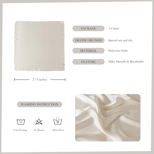 Q&J FABRIC CO. 3 Packs 27.5" Square Silky Head Scarf Satin Head Scarves Neck Scarfs Bonus 3 Satin Scrunchies for Women Hair4