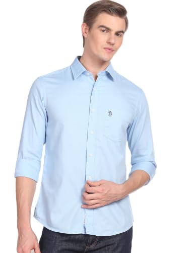 Image of U.S. Polo ASSN. Solid Tailored Fit Shirts for Men - 100% Cotton, Full Sleeve Mens Casual Shirts