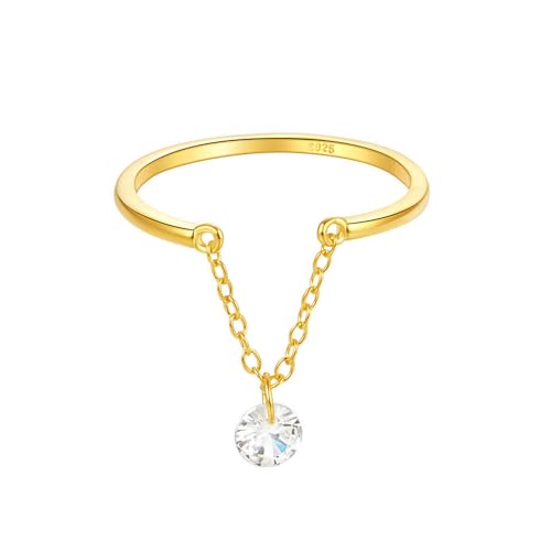 Kokoma Dangling Charm CZ Sterling Silver Ring for Women Crystal Diamond Tassel Chain Sackable Finger Band Statment Ring Promise Rings Adjustable