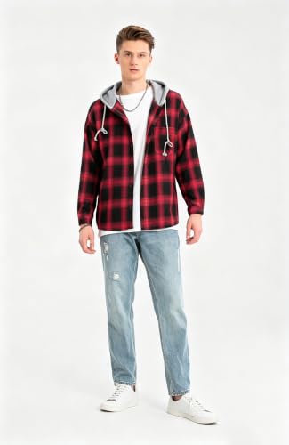 Image of Lavnis Men's Plaid Hooded Shirts Lightweight Shirt Jackets