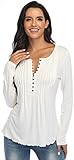 Dilgul Damen Langarmshirts Bluse T-Shirt Knopfleiste Oberteile Tops Plissee Brust Vorne Tunika