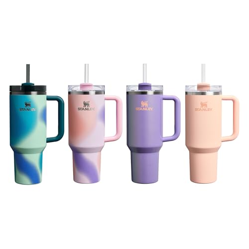 Stanley Quencher H2.0 Flowstate Trinkflasche Mit Strohhalm 1.2L - Thermobecher Kühlt 11 Stunden - 48 Stunden Eisgekühlt - Thermosflasche BPA Frei - Edelstahl Trinkbecher - Orange Cream