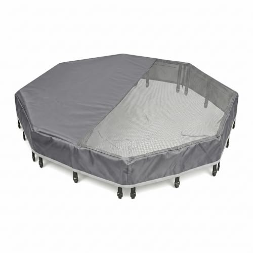 Image of PJYuCien Octagonal Playpen Top Cover for 24 inch Side Metal Pet Pen, Gray | Cozy Den for Puppy Small Animals, Half Mesh Half Oxford with Silver Coating, Predator & Weather Protection, Snap Hooks