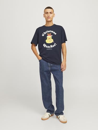 JACK&JONES Herren JJXMAS Funny Tee SS Crew Neck T-Shirt, Sky Captain, S – Ansicht 4