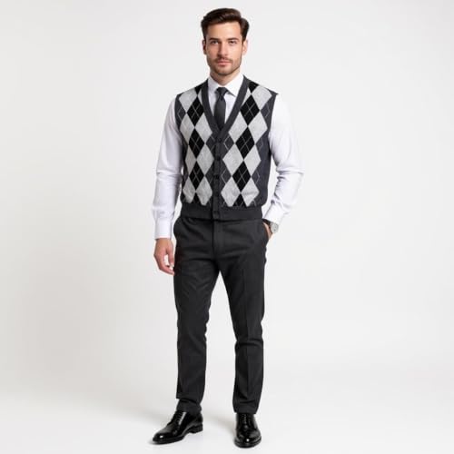 | Merino Wool Cardigan Vest - Argyle Model | Woolmark Certified2