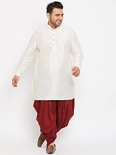 Image of VASTRAMAY Men's Silk Blend Solid Plus Kurta And Dhoti Set - Classic Ethnic Attire for Cultural Celebrations | Curved Hem Kurta With Contrast Cowl Dhoti Set