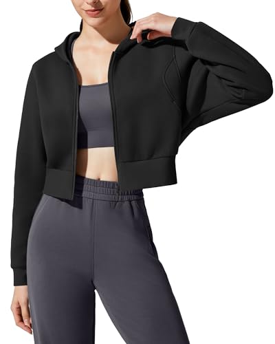 G4Free Cotton Sweatshirt Coat Zip Up Hoodie for Women Long Sleeve Fleece Jackets with Pockets Cozy Warm Winter Clothes (Black,M)