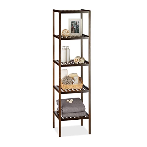 Relaxdays Bambus Badregal mit 5 Ablageflächen, HxBxT: 139,5 x 34,5 x 33 cm, hohes Standregal,...