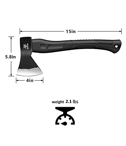 WICING Throwing Axe - 3 Pack, 15-inch Camping Hatchet, Carbon Steel Splitting Axe, Fiberglass Handle, with Anti-Slip & Shock Reduction Grip for Axe Throwing, Kindling, Chopping, and Wood Splitting