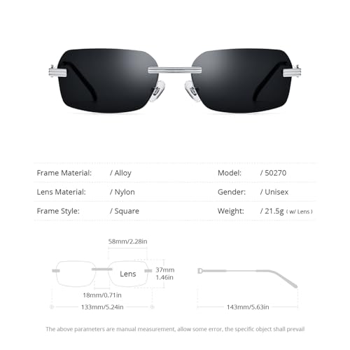 Image of HEPIDEM Rimless Rectangle Zircon Diamonds UV400 Square Sunglasses for Men with Nylon Lens