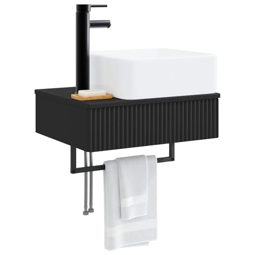 Lavabo de pared negro compacto de 53 cm para baños pequeños 4
