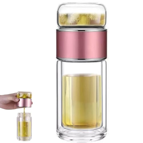 Tryteava, infusore per tè intelligente 3 in 1, con vetro a doppia parete e filtro in acciaio inossidabile 304, portatile, a prova di perdite, per casa o in viaggio (rosa, 500 ml)
