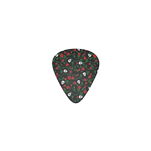 スカルとローズ デザインギターピック guitar pick ティアドロップ型 エレキギター/アコースティックギター/クラシックギター/ベース等の練習に最適な12枚セット