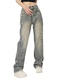 Aelfric Eden Men’s Stars Vintage Graphic Patchwork Denims Unisex Embroidered Washed Jeans Y2K Punk Denim Trousers