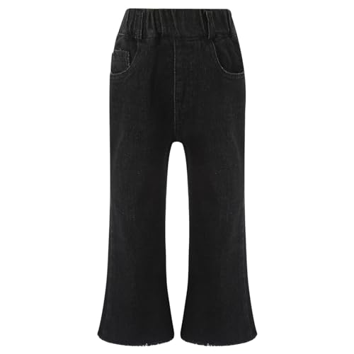 Little Kids Girls Solid Flared Denim Pants Vintage Raw Hem Bell-Bottom Jeans Legging Trousers