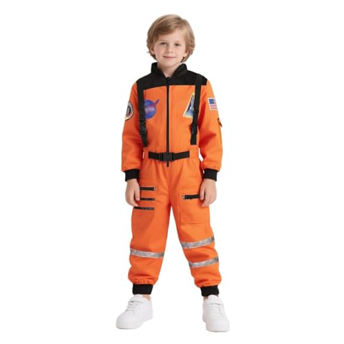 Dormstop Kids Astronaut Costume NASA Space Jumpsuit for Boys Girls Space Pretend Dress up Orange (3-4 Years)