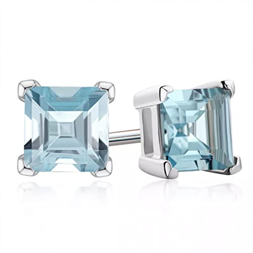 Boucles d'oreilles Aquamarine Princesse 0,8 Carat Topaze Bijoux Femme Puces d'Oreilles