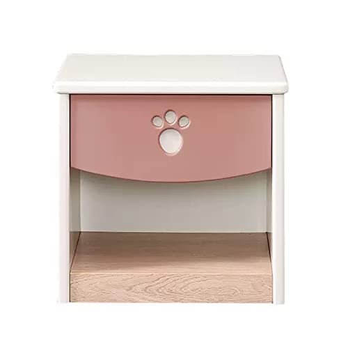 Table de chevet rose et blanche avec compartiment de rangement ouvert - 2